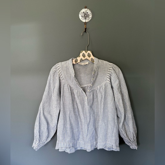 The Great. The Shepherd Stripe Cotton & Linen Top Shirt Size 0 - Picture 5 of 9